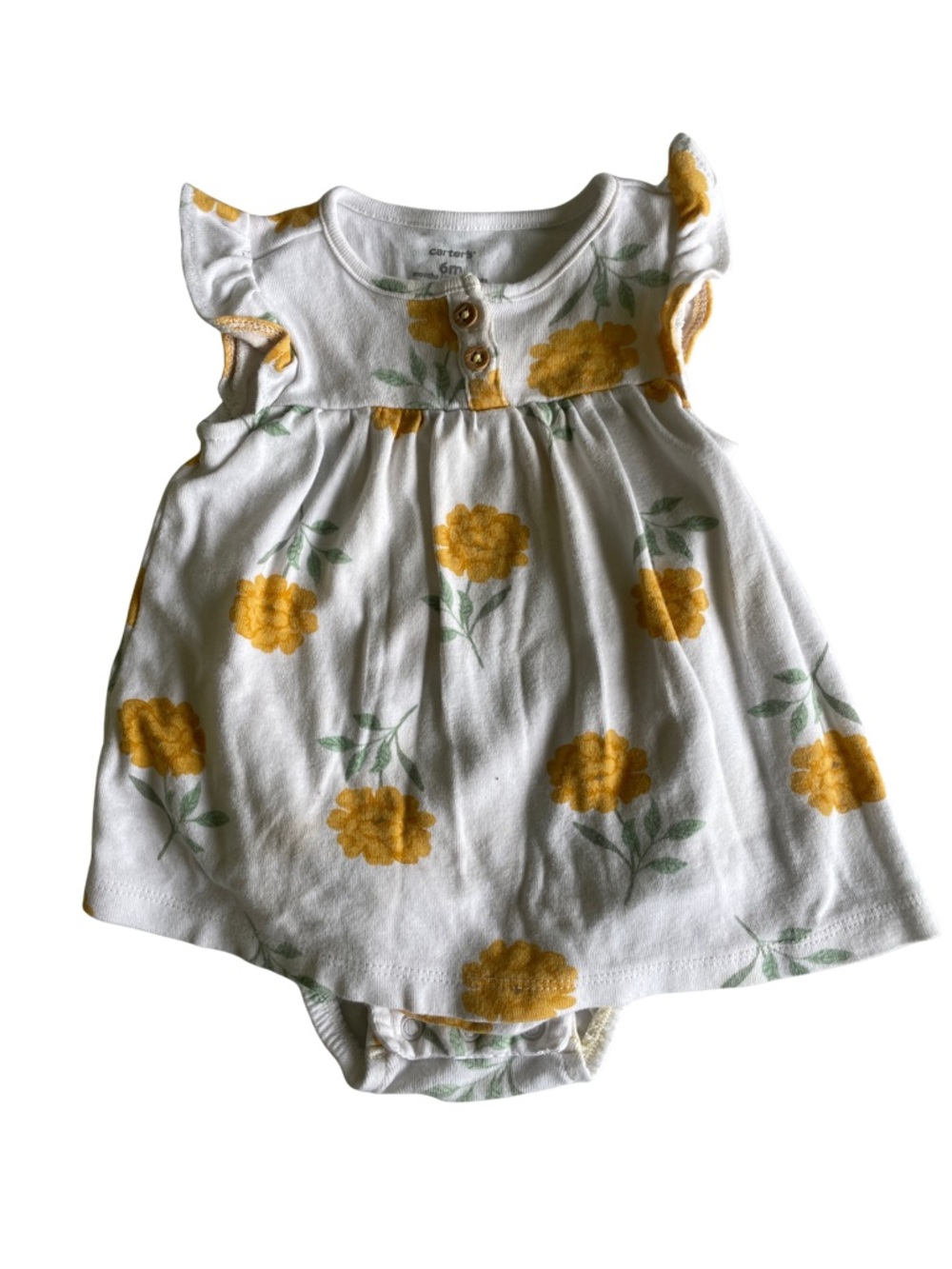 Carter's White Dress Romper with Yellow Floral Print